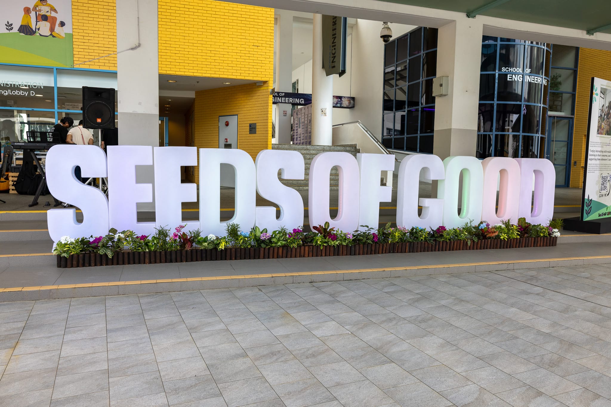 Image of the Seeds of Good Fair 2026 signage at Temasek Polytechnic's The Plaza